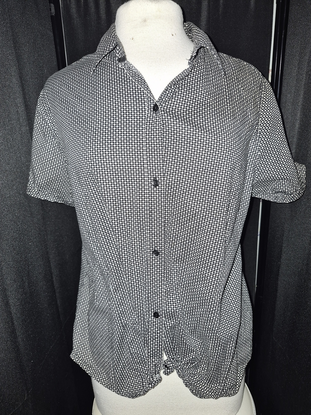 Women's Black & White Micro-Check Short Sleeve Shirt